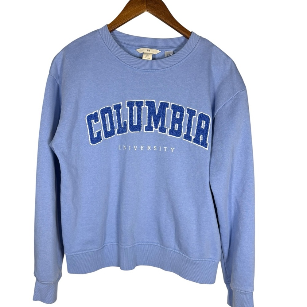 H&M Light Blue COLUMBIA UNIVERSITY Crew Neck Pullover Sweater Sweatshirt Size XS